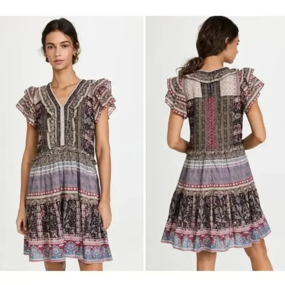 Sea New York Brooke Border Print Flutter Sleeve Mini Dress — Size S - Picture 1 of 5
